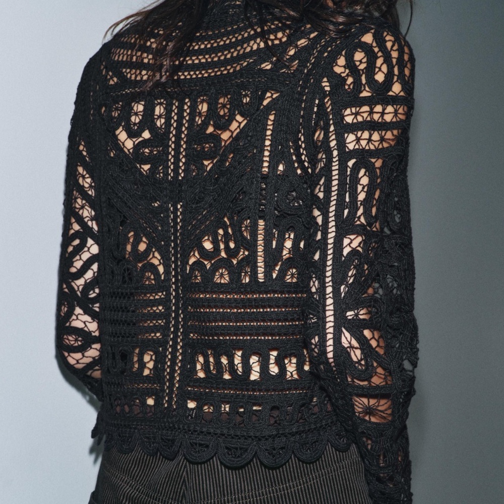 Zara limited edition Black Crochet Lace Blouse - Picture 4 of 7